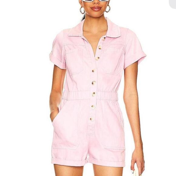 Show me your Mumu pink denim Romper - Picture 1 of 4